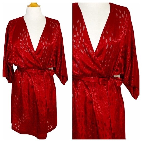 Vintage Burgundy Burnout Animal Print Short Robe - 1X - Picture 1 of 12